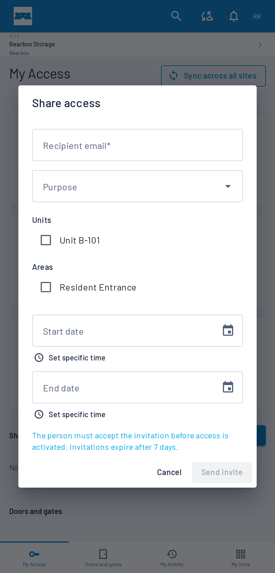 Bearbox Share access invitation dialog