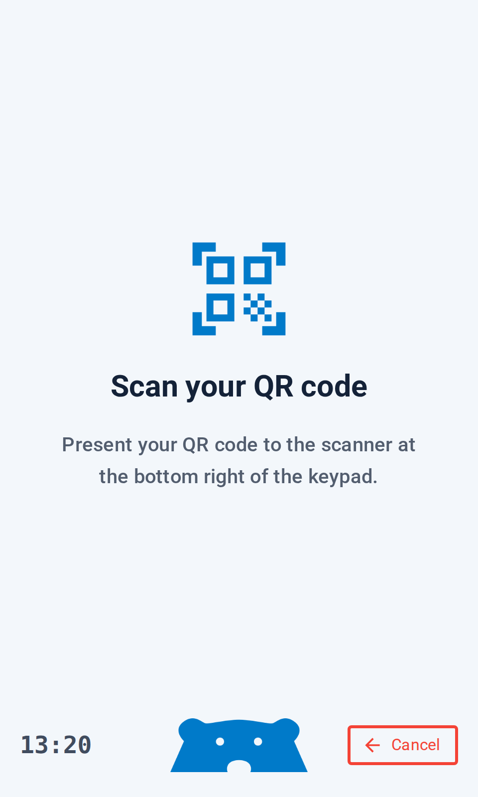 Real Bearbox keypad QR prompt screen
